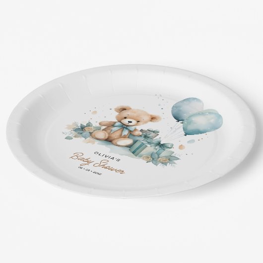 Teddy Bear我々は赤ちゃんシャワーを待つことができる ペーパープレート (アングル)