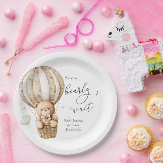 Teddy Bear我々は赤ちゃんシャワーを待つことができる ペーパープレート (パーティー)