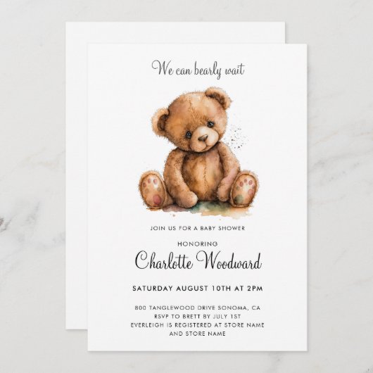 Teddy Bear我々は赤ちゃんシャワーを待つことができる 招待状 (正面/裏面)