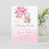 Teddy Bear我々Bearly Wait女の子の赤ちゃんシャワー 招待状 (スタンド正面)