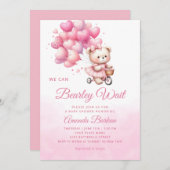 Teddy Bear我々Bearly Wait女の子の赤ちゃんシャワー 招待状 (正面/裏面)