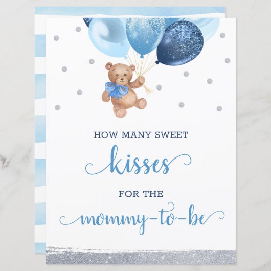 Teddy Bear推測する何人のキス赤ちゃんシャワーゲーム (正面/裏面)