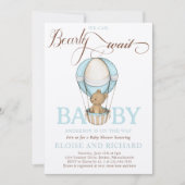 Teddy Bear熱いバルーンボーイバーリー待ちベイビーシャワー 招待状 (正面)