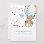 Teddy Bear熱いバルーンボーイバーリー待ちベイビーシャワー 招待状 (正面)