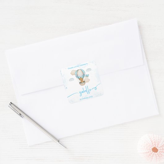 Teddy Bear熱気球ガールバースデーシール スクエアシール (封筒)