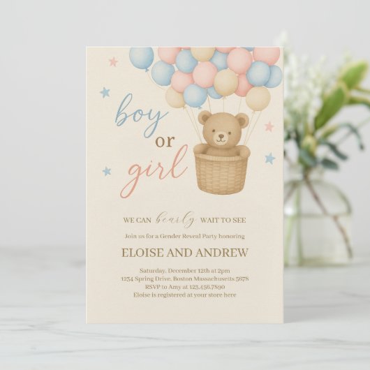 Teddy Bear熱気球ジェンダーの発表 招待状 (スタンド正面)