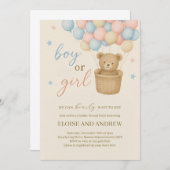 Teddy Bear熱気球ジェンダーの発表 招待状 (正面/裏面)