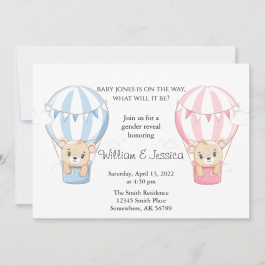Teddy Bear熱気球ジェンダーの発表 招待状 (正面)