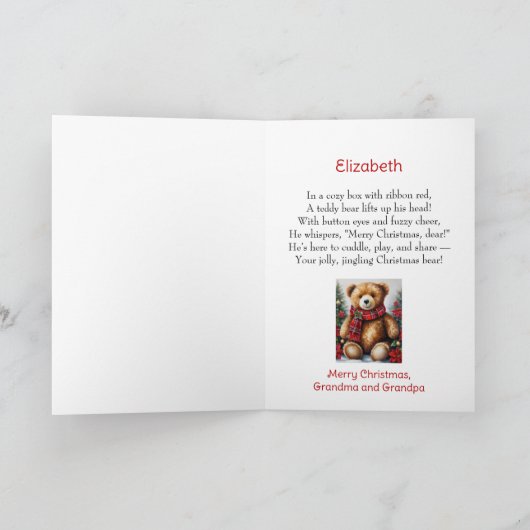 Teddy Bear祖父母からのクリスマスの名前を追加 カード (内部)