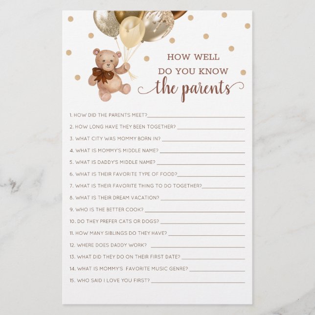 Teddy Bear親のゲームをよく知っている (正面)