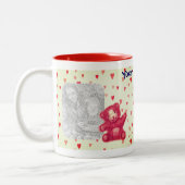 Teddy Bear赤いハートパーソナライズされた写真 ツートーンマグカップ (左)