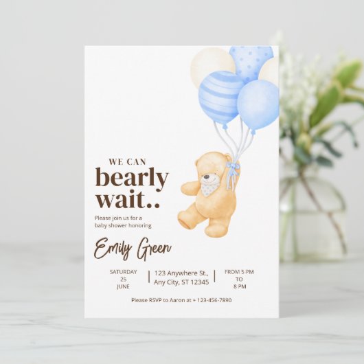Teddy Bear赤ちゃんシャワー私たちは心底待ちミニマルできる 招待状 (スタンド正面)