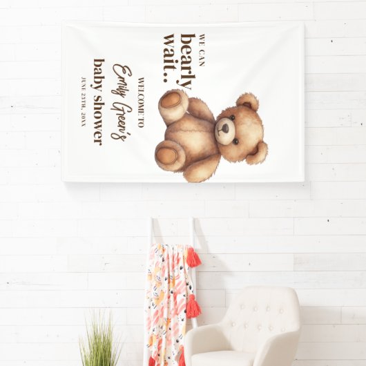 Teddy Bear赤ちゃんシャワー私たちは心底待ちミニマルできる 横断幕 (インサイチュ)