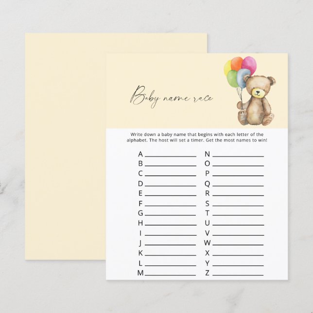 Teddy Bear -ベビー名レースゲーム (正面/裏面)