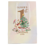 Teddy Bear 1stクリスマスツリーとギフト ミディアムペーパーバッグ (裏面)