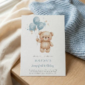 Teddy Bear 1st Birthday Blue Watercolor 招待状