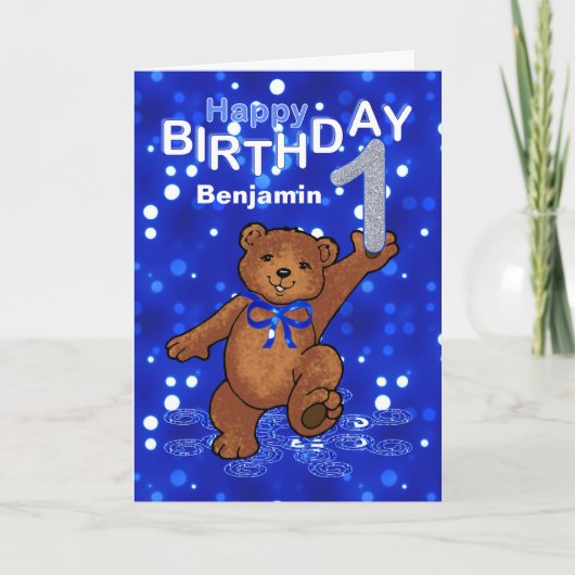 Teddy Bear 1st Birthday for Boy カード (正面)