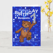 Teddy Bear 1st Birthday for Boy カード (黄色い花)