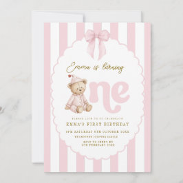 Teddy Bear 1st Birthday Invitation Girl 招待状
