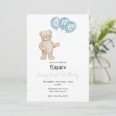 Teddy Bear 1st Birthday Party for Baby Boy  招待状 (スタンド正面)