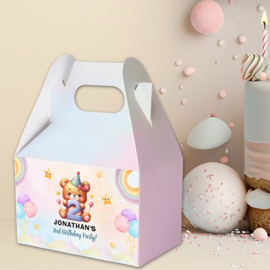 Teddy Bear 2nd Birthday Party | Rainbow & Balloons フェイバーボックス