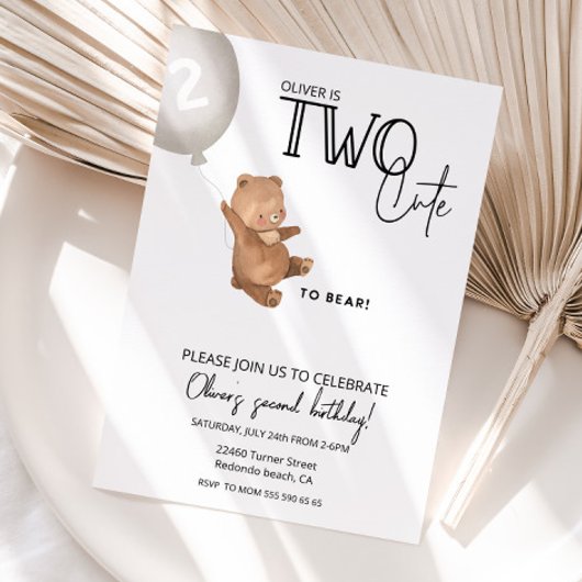 Teddy bear 2nd birthday TWO cute to bear 招待状