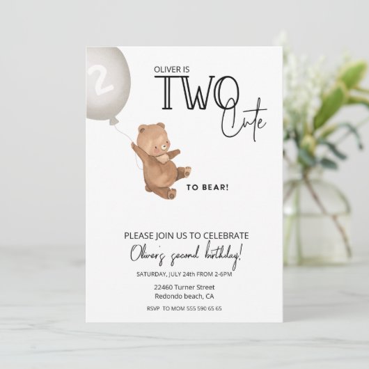 Teddy bear 2nd birthday TWO cute to bear 招待状 (スタンド正面)