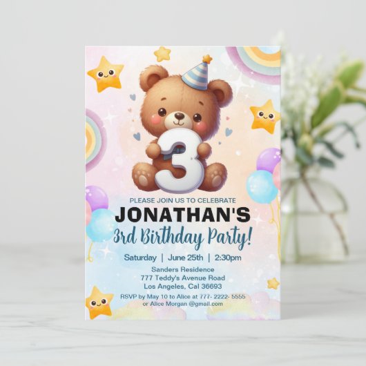 Teddy Bear 3rd Birthday Boy 招待状 (スタンド正面)