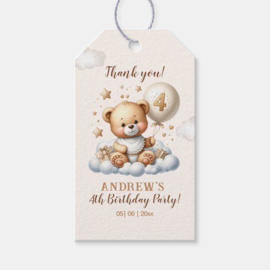 Teddy Bear 4th Birthday Celebration ギフトタグ (正面)