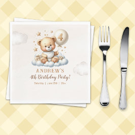 Teddy Bear 4th Birthday Party Napkins スタンダードランチョンナプキン