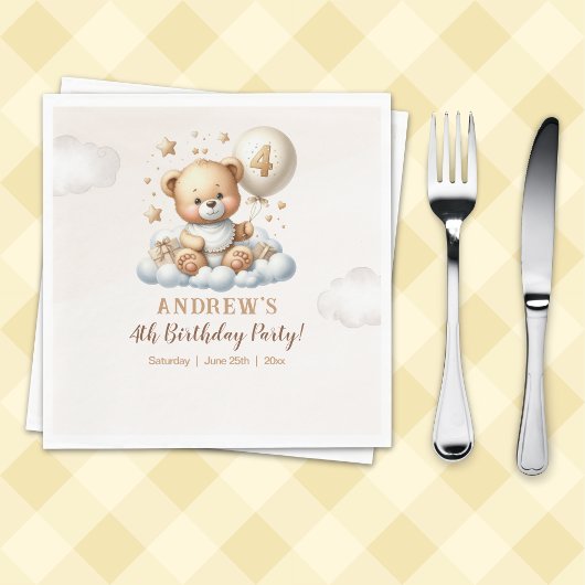 Teddy Bear 4th Birthday Party Napkins スタンダードランチョンナプキン