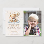 Teddy Bear 4th Birthday Photo Invitation for Boys 招待状 (正面)