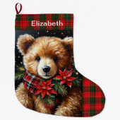 Teddy Bear Add Name Christmas Red Green ラージクリスマスストッキング (正面)