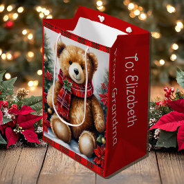 Teddy Bear Add Names Cute Christmas ミディアムペーパーバッグ