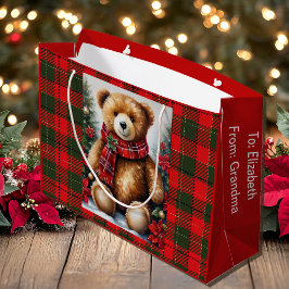 Teddy Bear Add Names Cute Christmas ラージペーパーバッグ