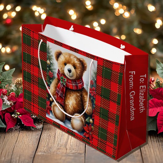 Teddy Bear Add Names Cute Christmas ラージペーパーバッグ