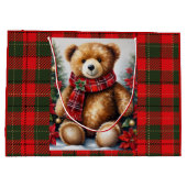 Teddy Bear Add Names Cute Christmas ラージペーパーバッグ (裏面)