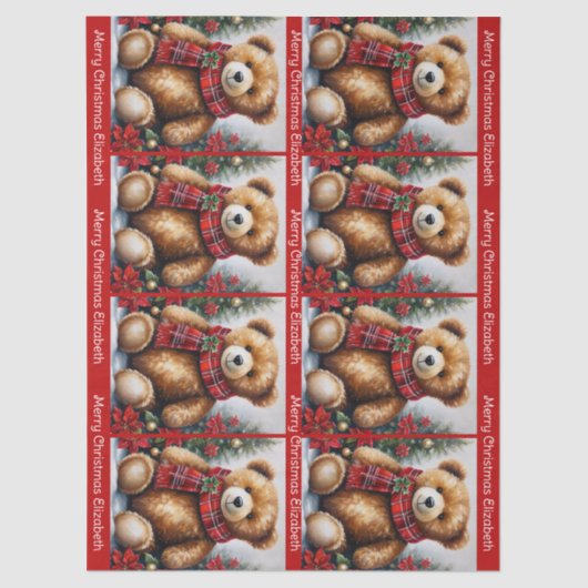 Teddy Bear Add Names Cute Christmas 薄葉紙 (正面)