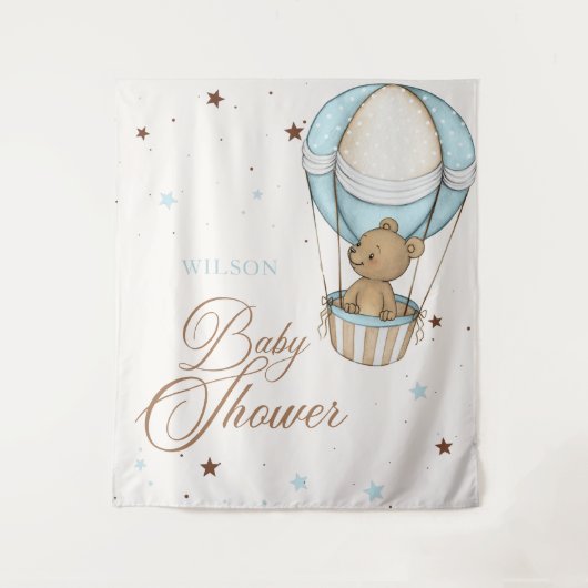 Teddy Bear Air熱いバルーン真珠のように待つ赤ちゃんシャワー タペストリー (正面)