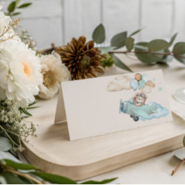 Teddy Bear Airplane Baby Shower Folded Place Card プレイスカード