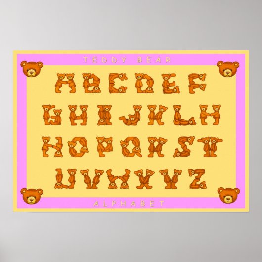 Teddy Bear Alphabet Letters Poster~ABCs Light Pink ポスター (正面)