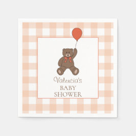 Teddy Bear and Balloon Orange White Baby Shower スタンダードカクテルナプキン
