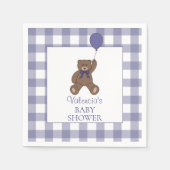 Teddy Bear and Balloon Purple Baby Shower スタンダードカクテルナプキン (正面)