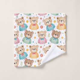 Teddy bear and flowers ウォッシュタオル