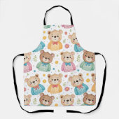 Teddy bear and flowers エプロン (正面)