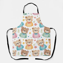 Teddy bear and flowers エプロン