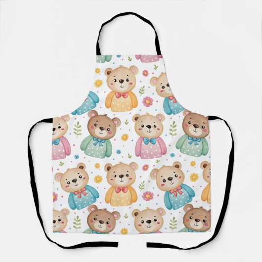 Teddy bear and flowers エプロン (正面)