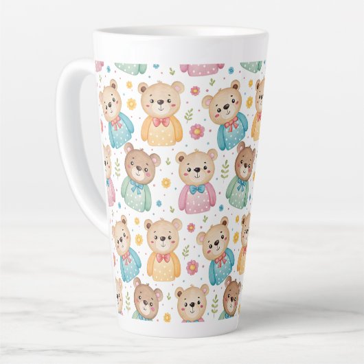 Teddy bear and flowers カフェラテマグ (左アングル)