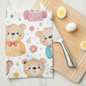 Teddy bear and flowers キッチンタオル (四つ折り)