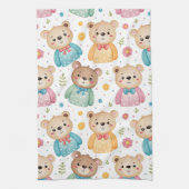Teddy bear and flowers キッチンタオル (縦)